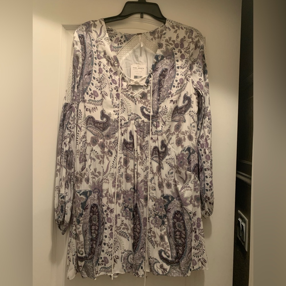 Free People Floral Paisley Long Sleeve Mini Dress NWT S